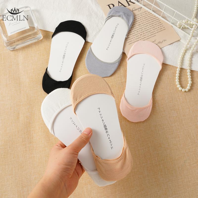 5 Pairs Women's Summer Socks Thin Short Low-cut Boat Socks with Silicone Soles for Non-slip and Heel Protection Invisible Socks