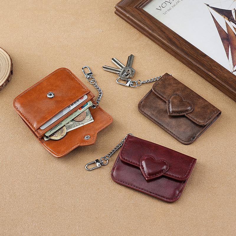 Women's Lightweight PU Leather Heart Shaped Card Holder Multi-Card Anti-Magnetic Wallet Small Travel Cash Coin Bag