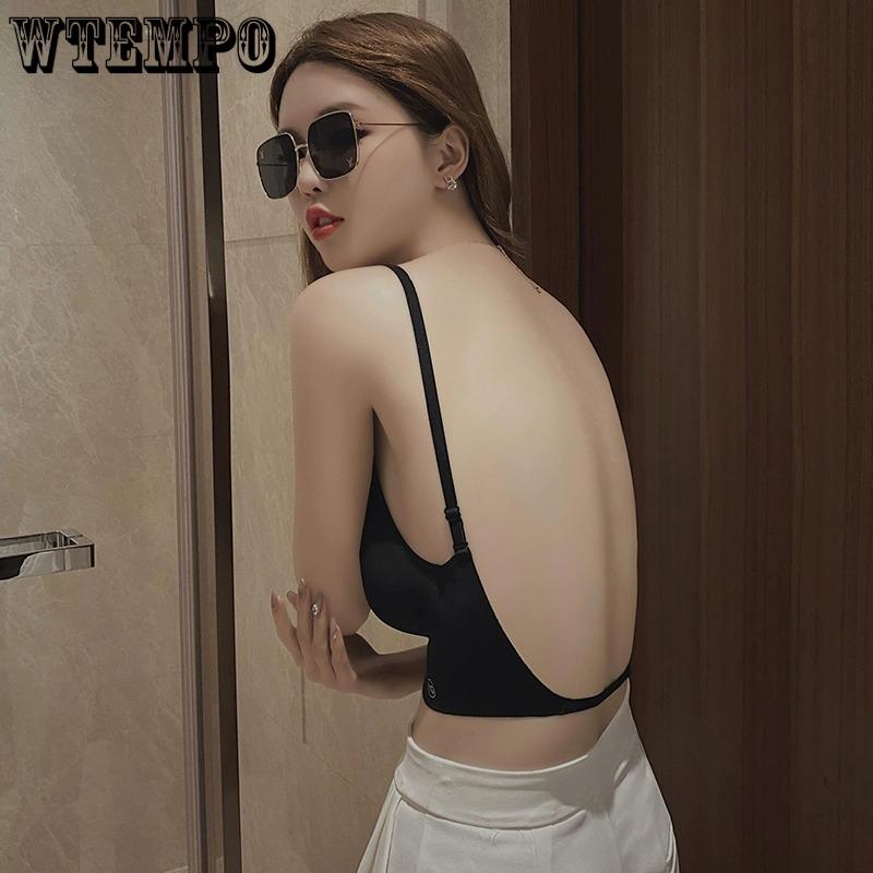 

U-shaped Backless Bra for Women with Gathered Bra and Chest Cushion Worn Outside Vest One-piece Seamless Backless Bra S чорний