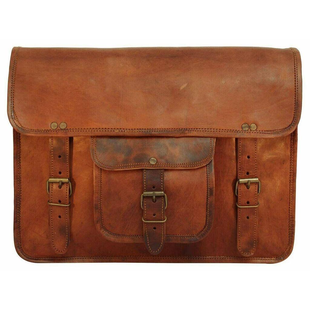 Vintage echtes Ziegenleder Herren Büro Laptop Messenger Umhängetasche