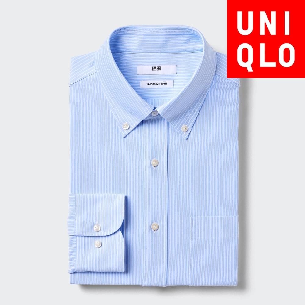 

UNIQLO Super Non Iron Jersey Рубашка с длинным рукавом и воротником на пуговицах в полоску B 63 BLUE/Men S