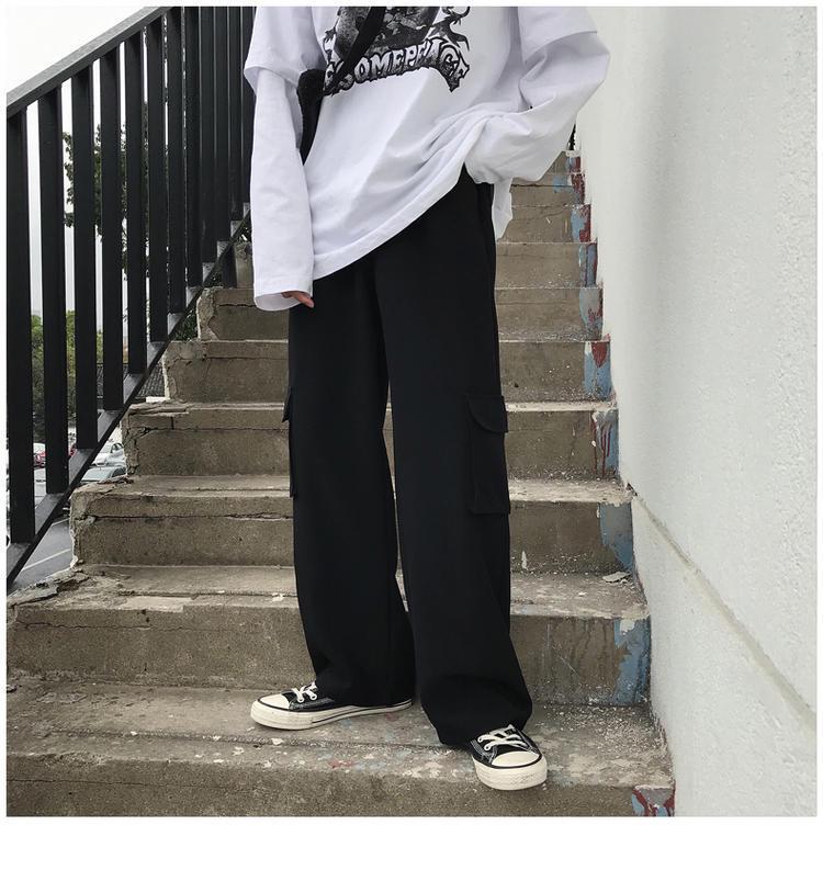 Men's Korean Style Loose Wide-Leg Cargo Pants with Drapey Fit - Retro Trendy Casual Trousers