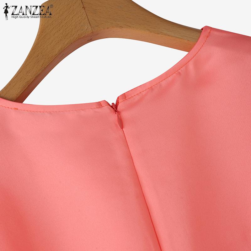 ZANZEA Damen Freizeit Rundhals Einfarbig 3/4 Ärmel Bluse