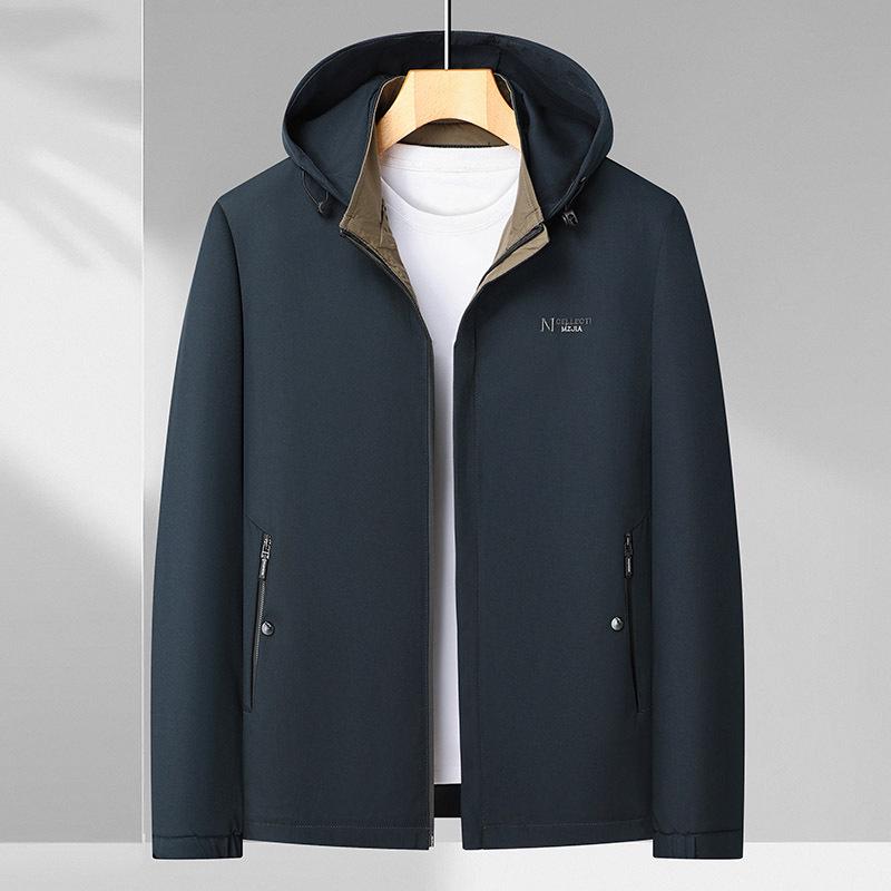 Removable Hood Spring-Autumn Dad's Business Casual Jacket for Middle-aged & Elderly