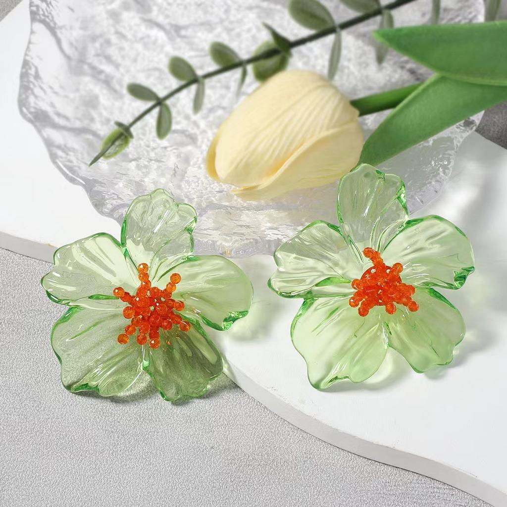Exaggerated Handmade Bead Purple Resin Acrylic Large Flower Earrings