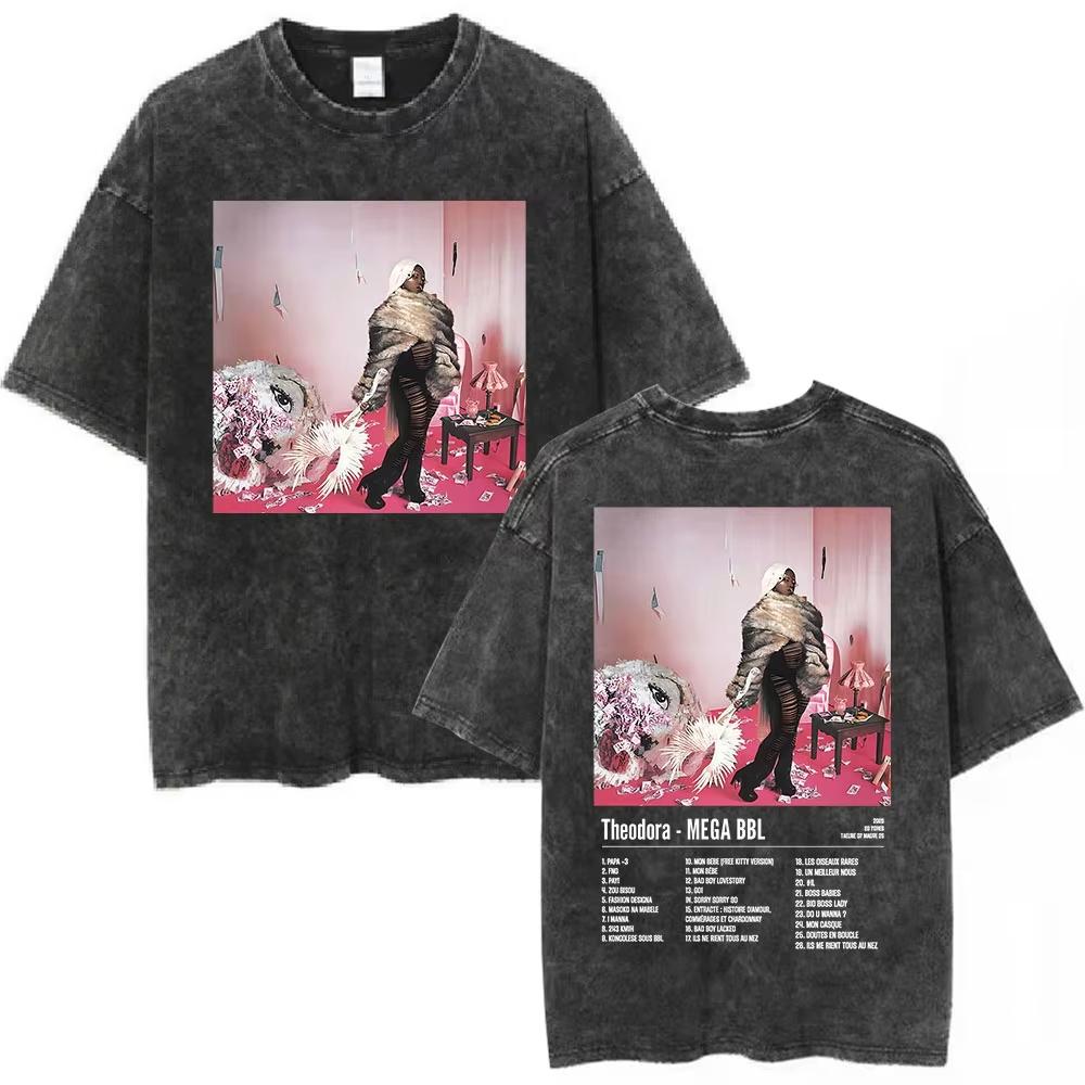 Washed Vintage Rapper Theodora Mega Bbl Graphic T Shirt Men Women Hip Hop Fashion Tshirt Casual Oversized Short Sleeves T Shirt