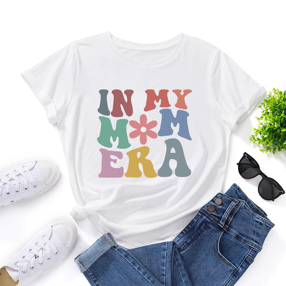 IN MY MOM Cotton T-Shirt Short Sleeve Round Neck Women 2d Print Tops