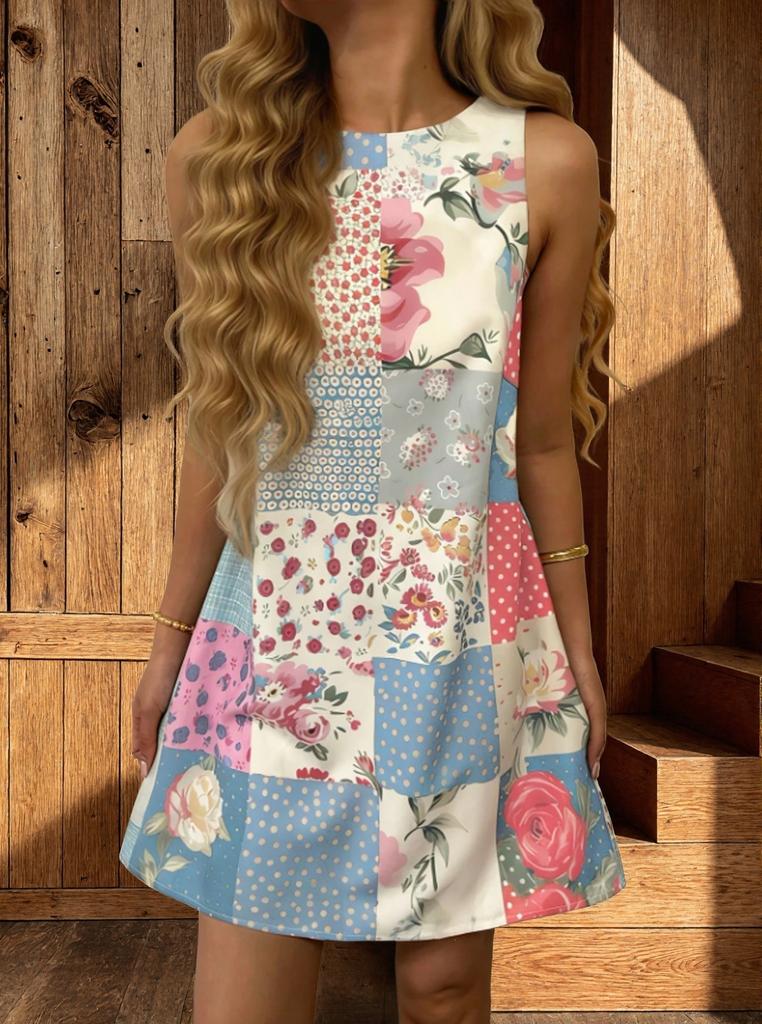 Summer Fashion Casual European and American Printed Crew Neck Vest Dress Women's Clothing Bamboo Hemp Comfortable Casual
