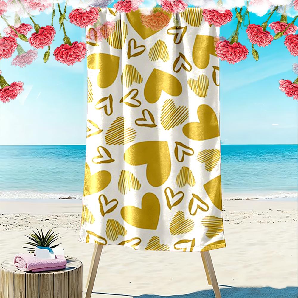 Yellow Hearts Patterned Design Beach towel quick-drying for travel outdoor sports jogging beach and swimming