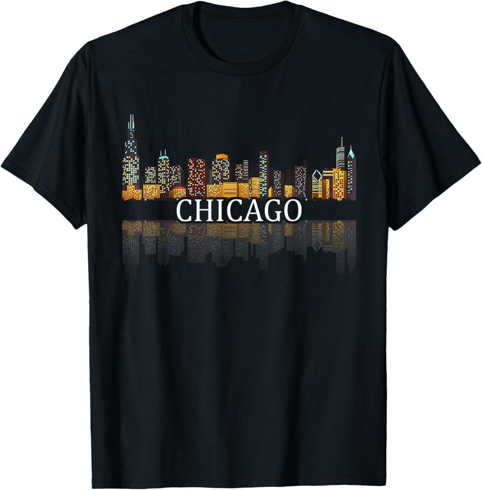 Chicago T Shirt Chicago City Skyline Lights At Night Gifts T-Shirt Unisex T-Shirt L