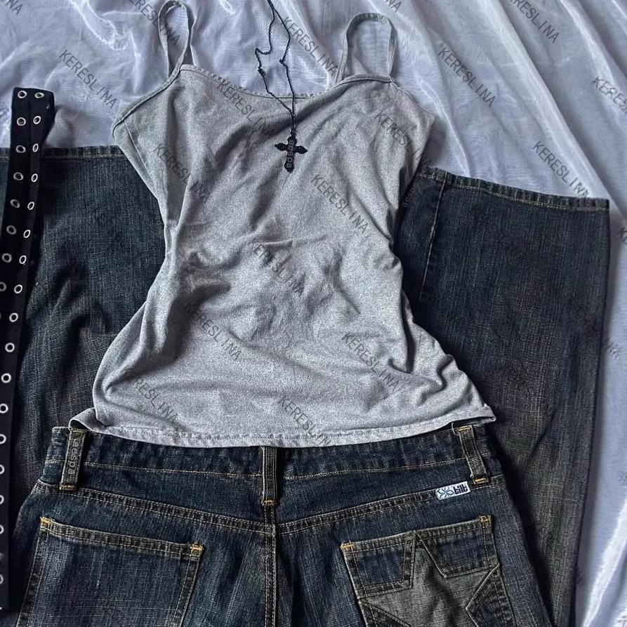 Grey Y2K Sexy Camisole - Korean & Euro-American Style Summer Fashion