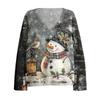 Women's Fashion Casual Long Sleeve Christmas Snowman Print V-Neck Top