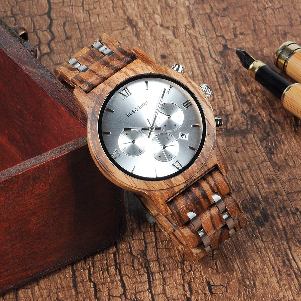 BOBO BIRD Wooden Pair Watches with Gift Box, Analog, Japanese Quartz Movement, Chronograph, Lightweight, Date Display, Stopwatch, Men's & Women's, Cou