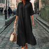 Women's Cotton Linen Shirt Dress Long Sleeve V Neck Button Up Maxi Dress Casual