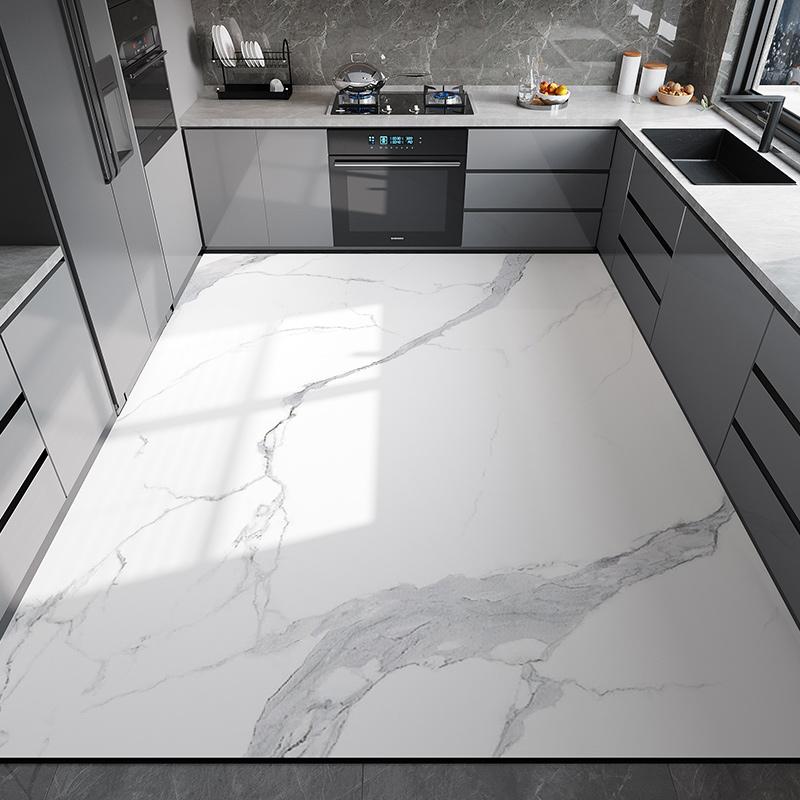 Kitchen Floor Mat Waterproof Non-slip Oil-resistant Leather Carpet PVC Large Size Imitation Marble Geometric Rug Home Decora Mat