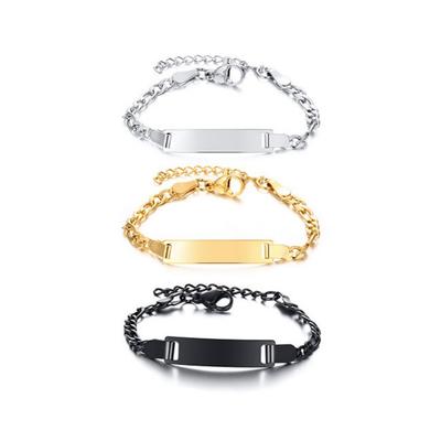 Bracelet d'identification personnalisé avec nom pour filles et garçons, Bracelet à maillons chaîne Curb en acier inoxydable, Hypoallergénique