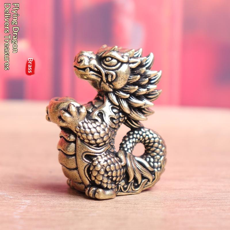 1Pc Antique Dragon Statue Ornament Moveable Body Joints Exhibition Hall Decor Zodiac Animal Brass Crafts Collection