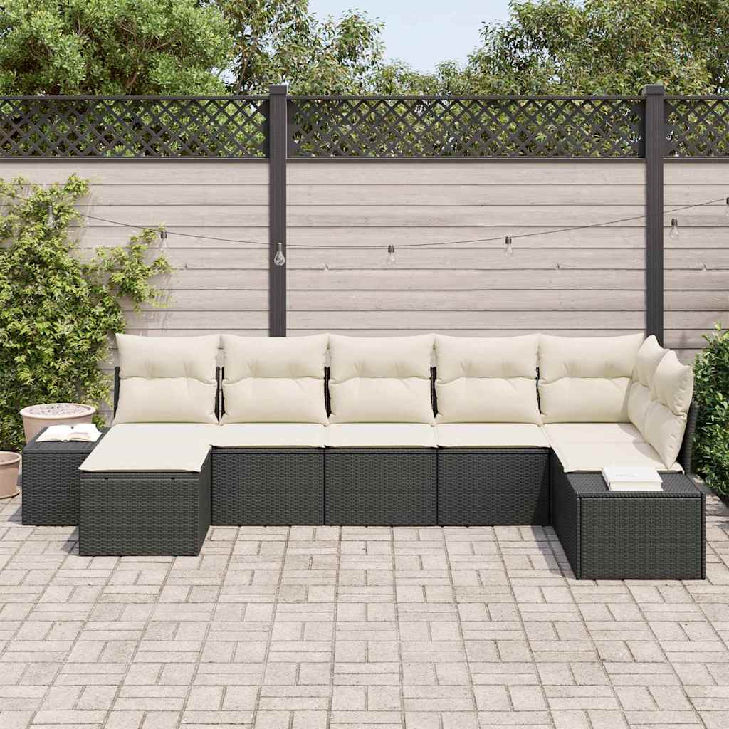 Garden Sofa Set with Cushions 7 pcs Black Poly Rattan