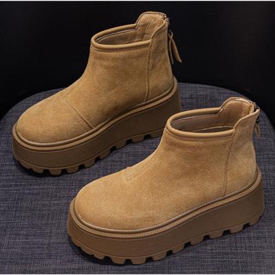 Snow Boots Women's 2025 Winter Casual Fashion Versatile Low-top Warm Short Boots Rear Zipper Women's Boots Brown Platform Shoes