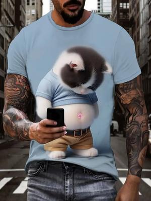 Fashion Sketch Animal Graphic Men T-Shirts Cats 3D Print Oversize Short Sleeve T-Shirt O-Neck Casual Men Women T-Shirt Clothing