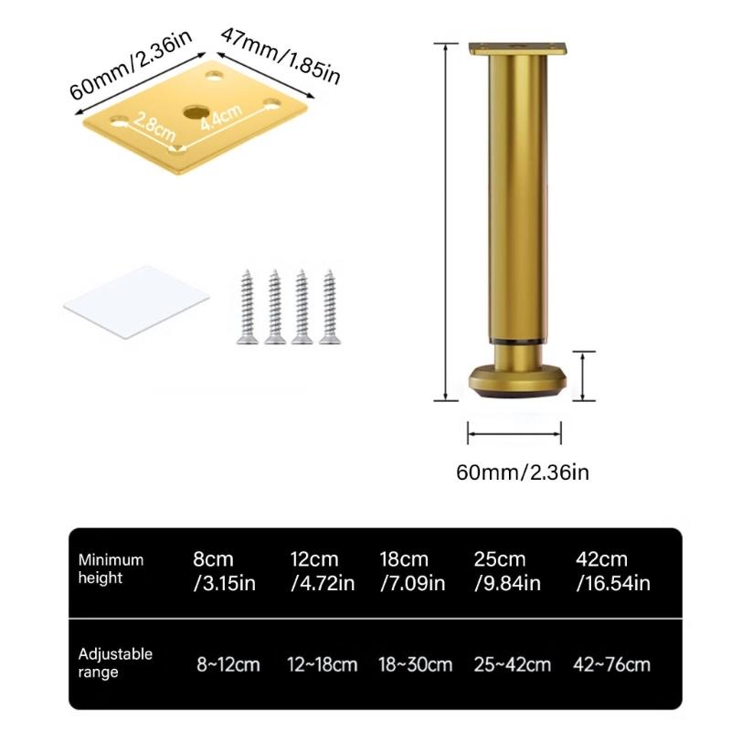 Set Of 4 Gold Extendable Furniture Legs Multifunction Height Adjustment Supports Adjustable Table Legs for Tables & Chairs