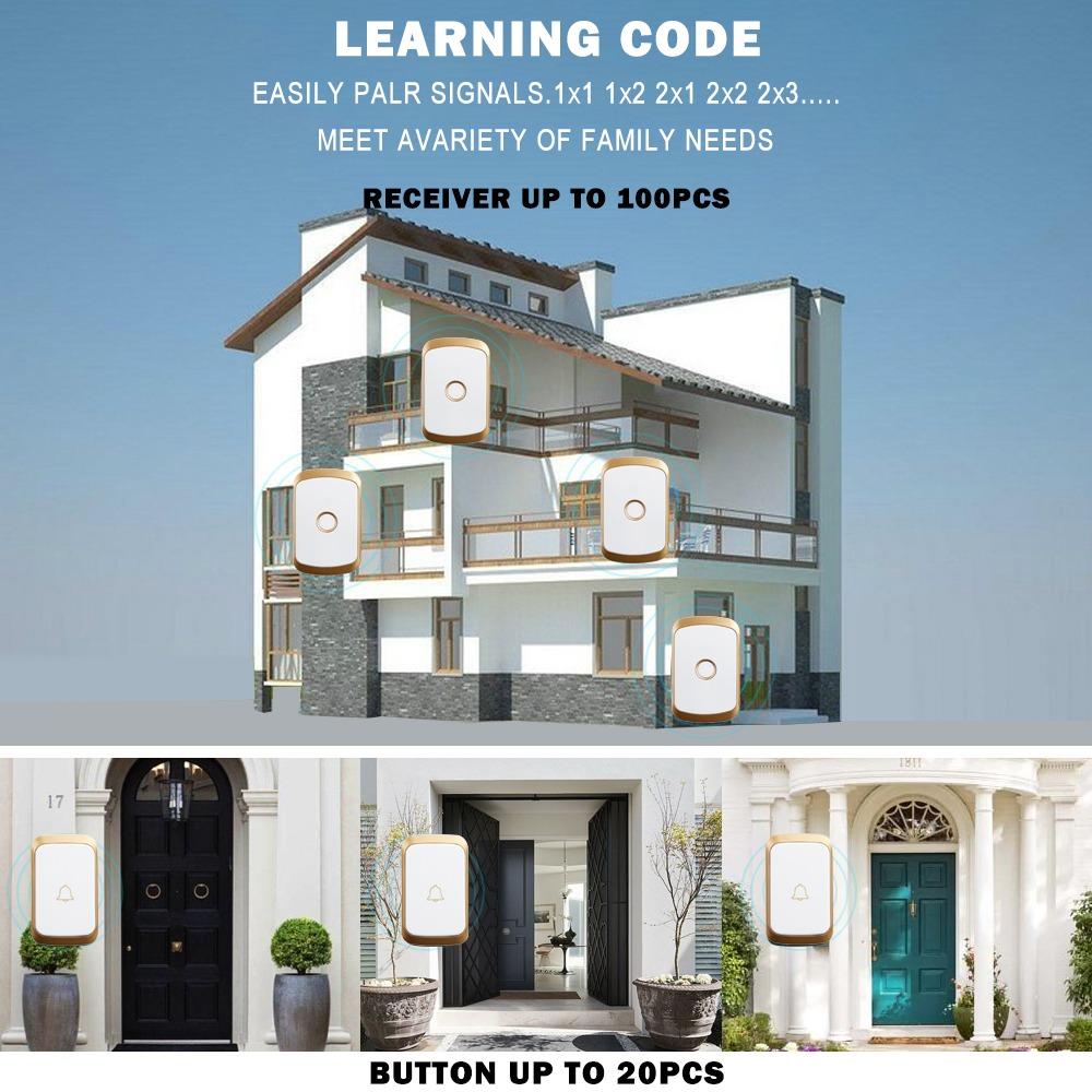 Remote Doorbell Self-powered Button Door Bell Receiver 300M Intelligent Door Chime Home