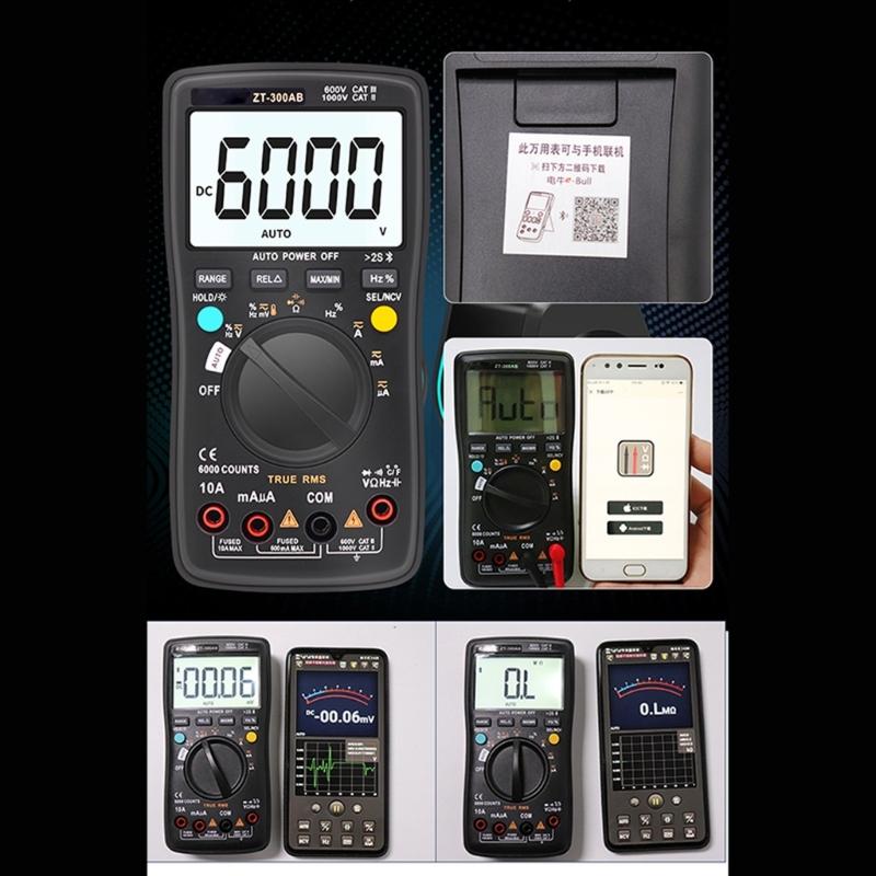 Wireless Connection Digital Multimeter Auto Ranging Tester Measure Voltage Current Resistance with True RMS Accuracy