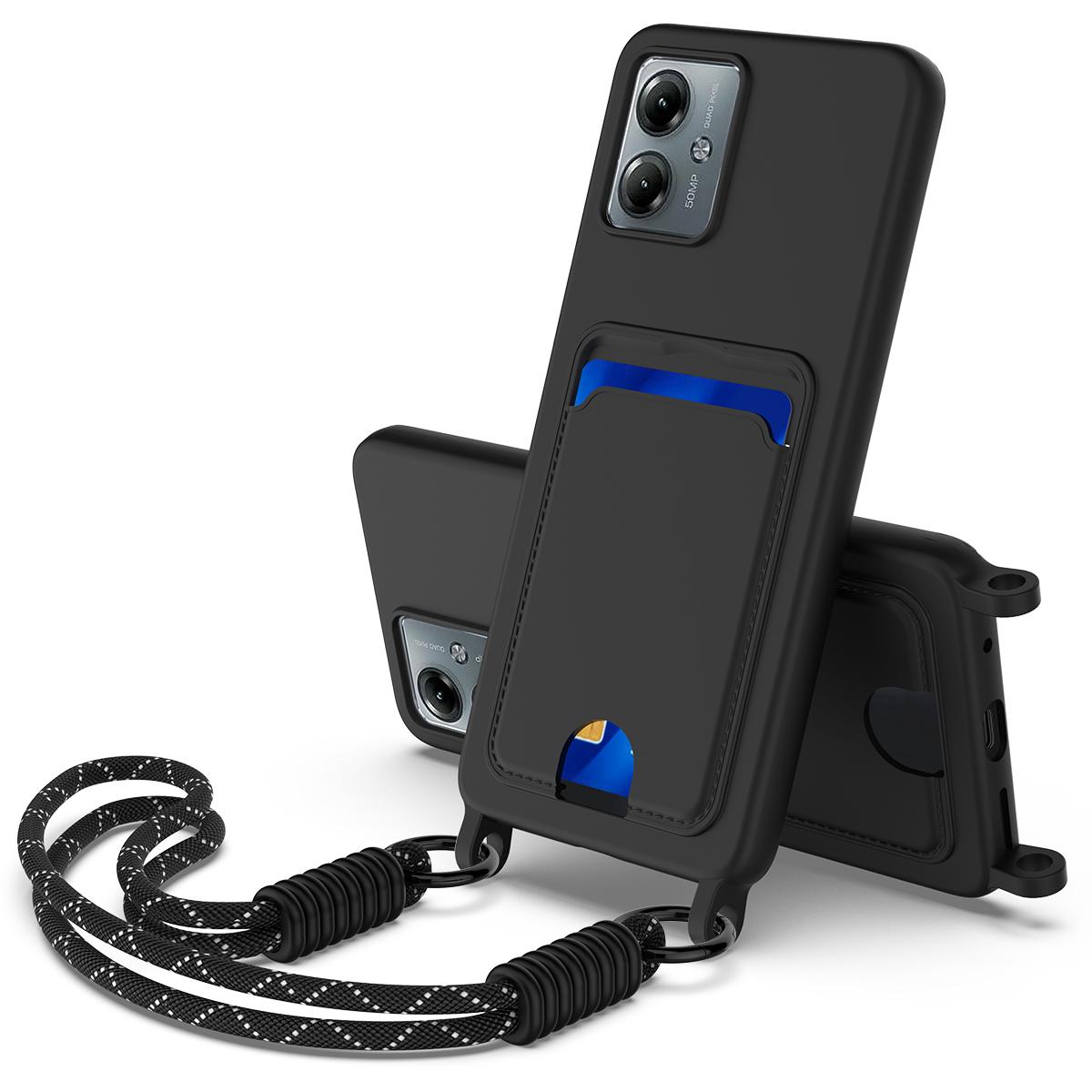 

Для Motorola Moto G14 4G Чохол Рідкий силікон Тримач для карток Задня кришка телефону з коротким ремінцем