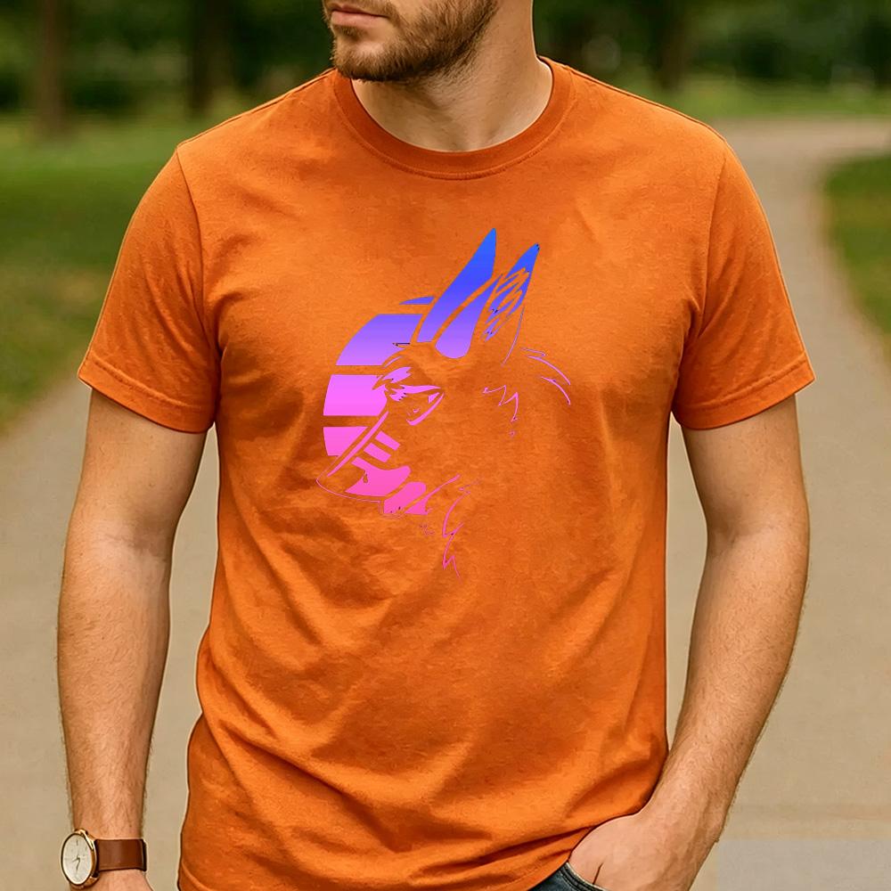 Vaporwave Gradient Wolf Head Sunset Circle Graphic T Shirt Unisex Crew Neck Short Sleeve Wildlife Fan Holiday Gift Top