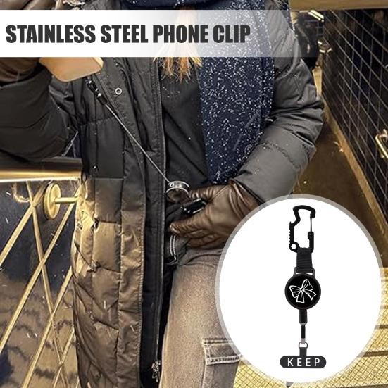 Пряжка для мобільного телефону Висувний тримач зі шнуром 60 см для швидкого доступу Нержавіюча сталь Протиугінний ремінець-затискач Аксесуар для телефону