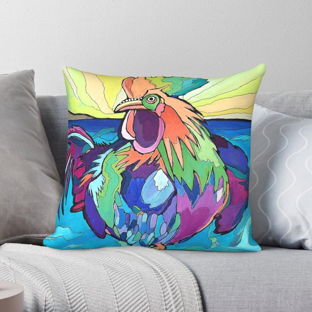 Beach Rooster Square Pillowcase Polyester Linen Velvet Pattern Zip Decor Bed Cushion Cover