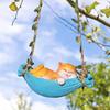 Resin Cute Swing Cat Sculpture Orange Cat On Hammock Hanging Ornament