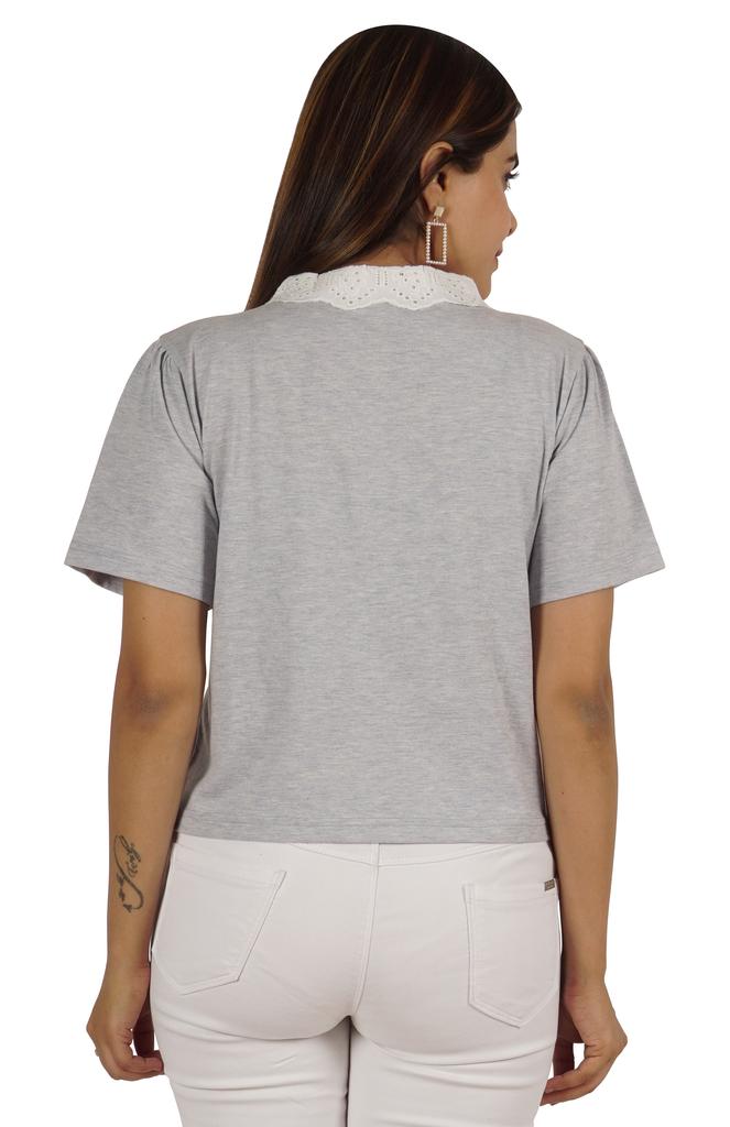 Moomaya Dámský top s krajkovým límečkem Petra Pana, hladký žerzejový krátký ležérní T-shirt