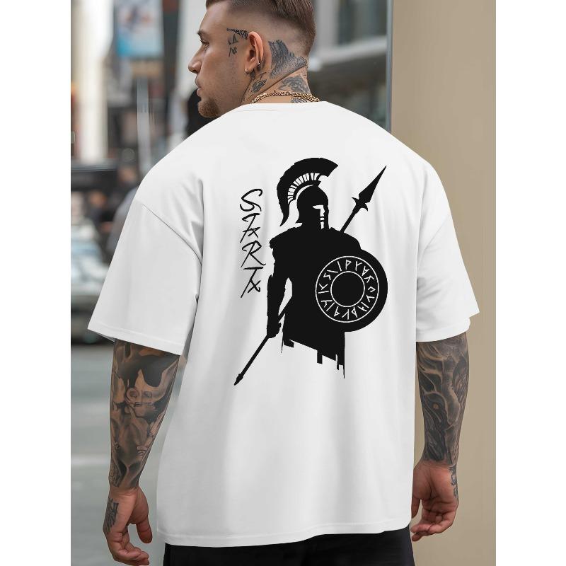 

European Size Summer Outdoor Sports T-Shirts for Spartan Warriors, Featuring Trendy Prints for Men, Available in Large Sizes with Short Sleeves S белый
