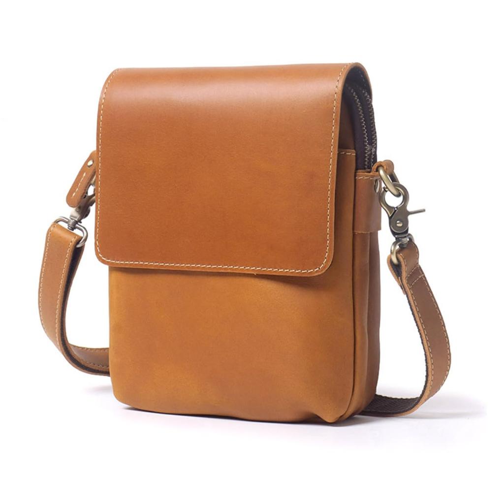 NICE SELECTION Men's Genuine Leather Mini Shoulder Bag, Sacoche, Smartphone Shoulder Bag, Slim, Compact, Simple, 2-Way, 3-Way (Brown, Regular)