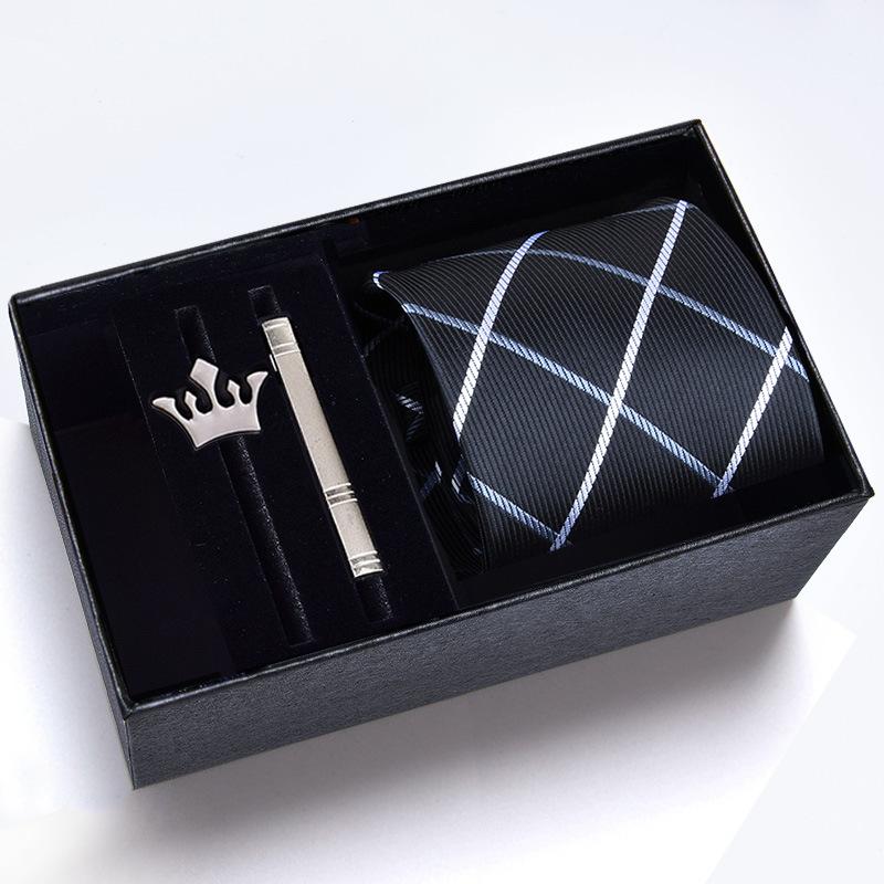 Gift Box Men'S Tie Four-Piece Set, Can Add Formal Business 8Cm Striped Black Wedding Groom