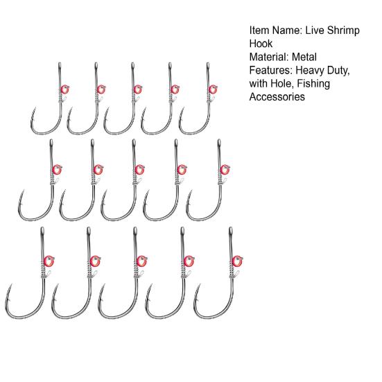 15Pcs Live Shrimp Fixing Hook Heavy Duty Carbon Steel Barbed Fishhook with Hole
