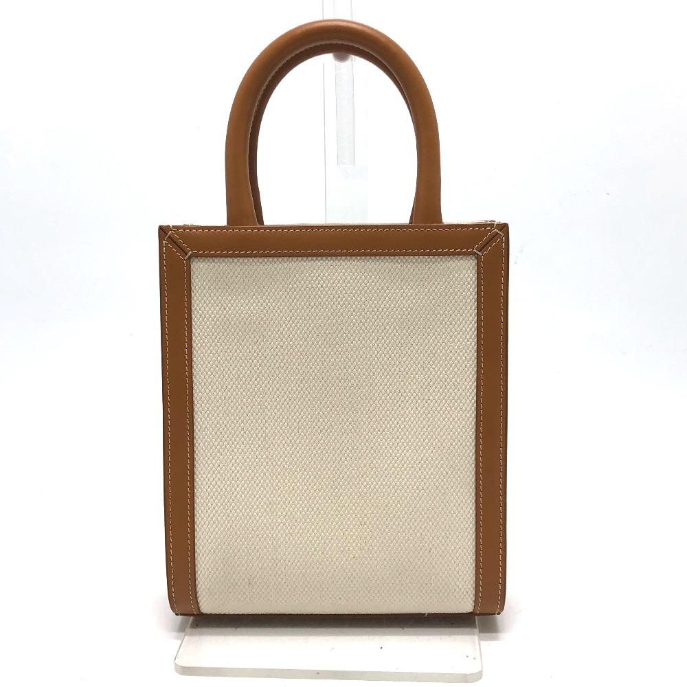 CELINE logo Vertical Cabas Mini 2WAY Shoulder Bag Canvas/Leather Beige