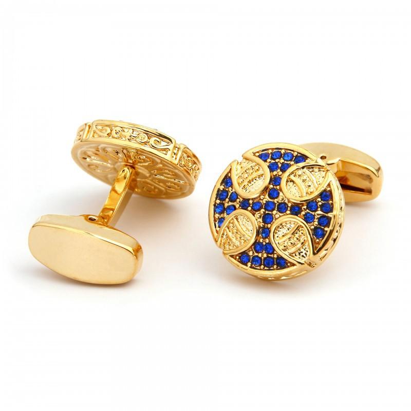 Vintage Light Luxury Set With Blue Zircon Round Gold Copper Men s Cufflinks High-quality Jewelry artificial