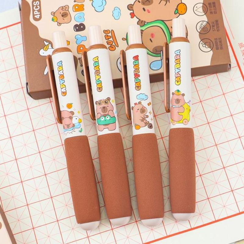 

4 шт. Милые мультяшные гелевые ручки с капибарой, губчатая мягкая грип-зона, набор быстросохнущих гелевых ручек, офисные школьные кавайные студенческие канцелярские принадлежности 4Pcs