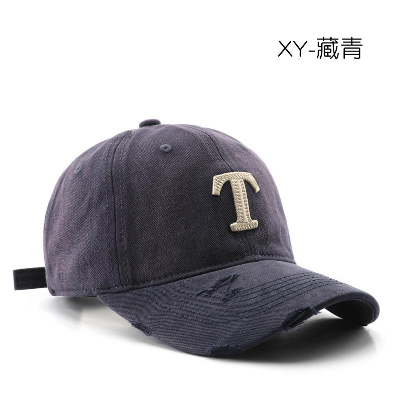 

Hat autumn and winter washed letter ripped cap outdoor travel street sunscreen baseball cap темно-синий
