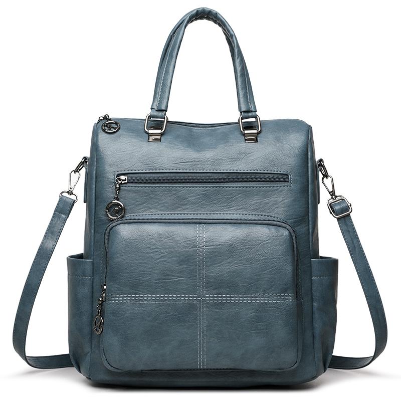 

Сумка из мягкой кожи большой вместимости с несколькими молниями, на плечо, кроссбоди синий