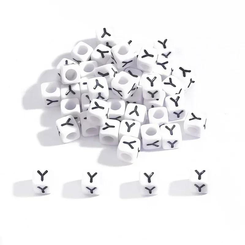 100-500pcs Acrylic A-Z Letter Bead White Square Cube Alphabet Bead for Jewelry Making Diy Bracelet Necklace Earrings Accessories