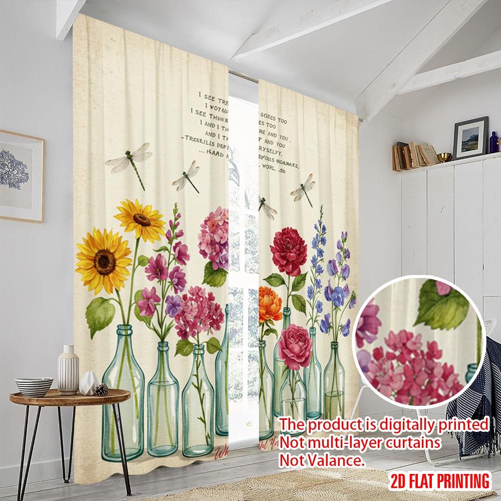 2 Stück 2D Flachdruck Szenenvorhänge Schöne Wunderbare Welt Blumen Stoff Ohne Strom Feiertagsdekorationen Verwendung für
