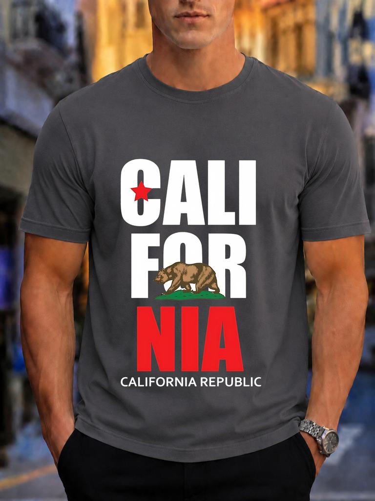 2026 New Arrival 100 Cotton Tshirt California Republic Bear Red Star State Flag Eleunisext Print Crew Neck Casual Tee