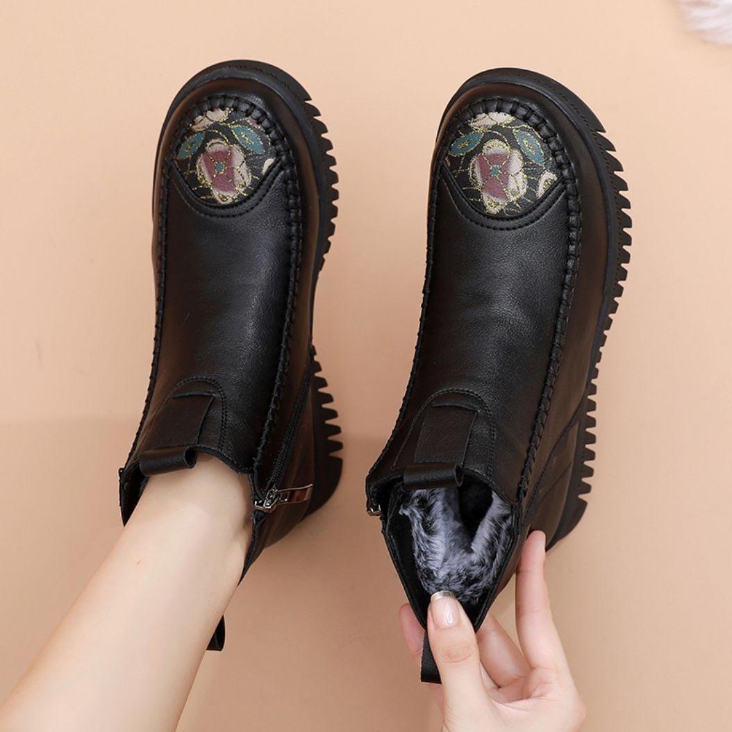 

Женские ретро теплые ботильоны с нескользящей подошвой - Плюс бархат, на плоской подошве, хлопковая обувь для женщин среднего и пожилого возраста 35