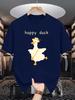 Unisex Cotton Tee Happy Duck Cartoon Print Loose Breathable Summer Crew Neck Casual Street T Shirt Male Daily Simple Leisure Outfit