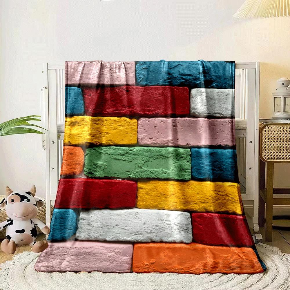 Colorful Textured Bricks Arranged In a Staggered Rectangular Pattern. for All Seasons Blanket Lunch Break Throw Gift