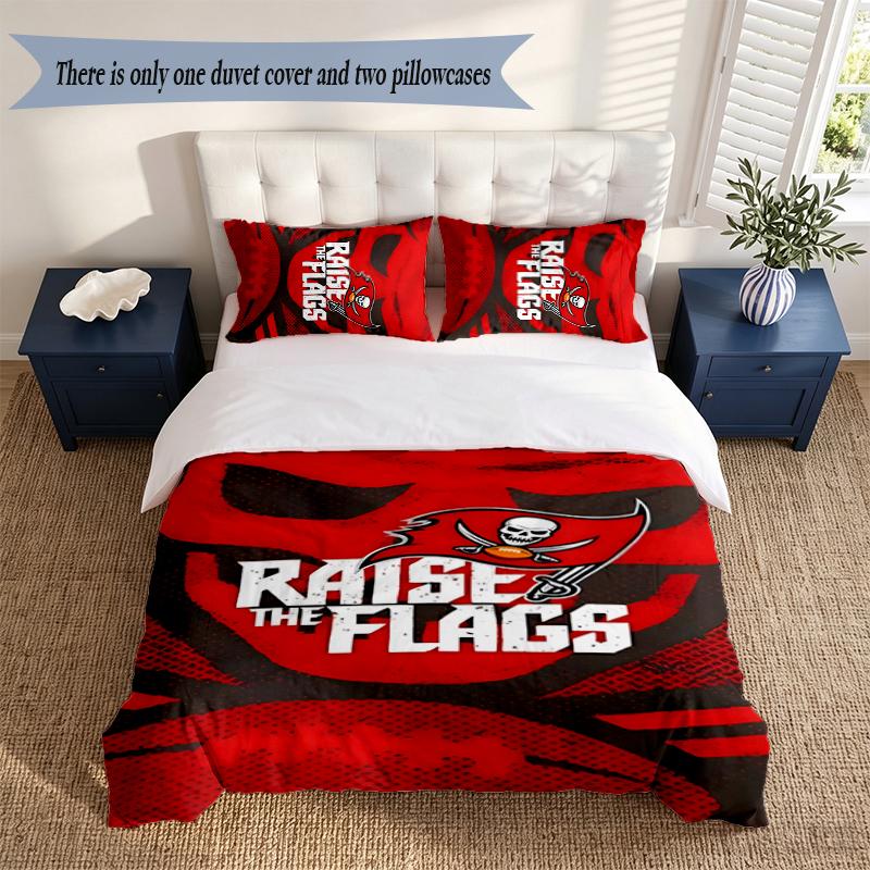 Tampa Bay Buccaneers 3‑Piece Bedding Set Soft Microfiber Duvet Cover Pillowcases Comfortable Bed Linen for Bedroom Decoration