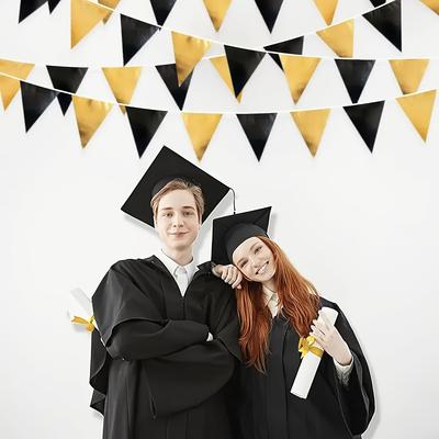 1 Set Black Golden Party Decorations Triangle Pennant Banner Flag Garland Birthday Graduation Wedding Engagement Party Supplies